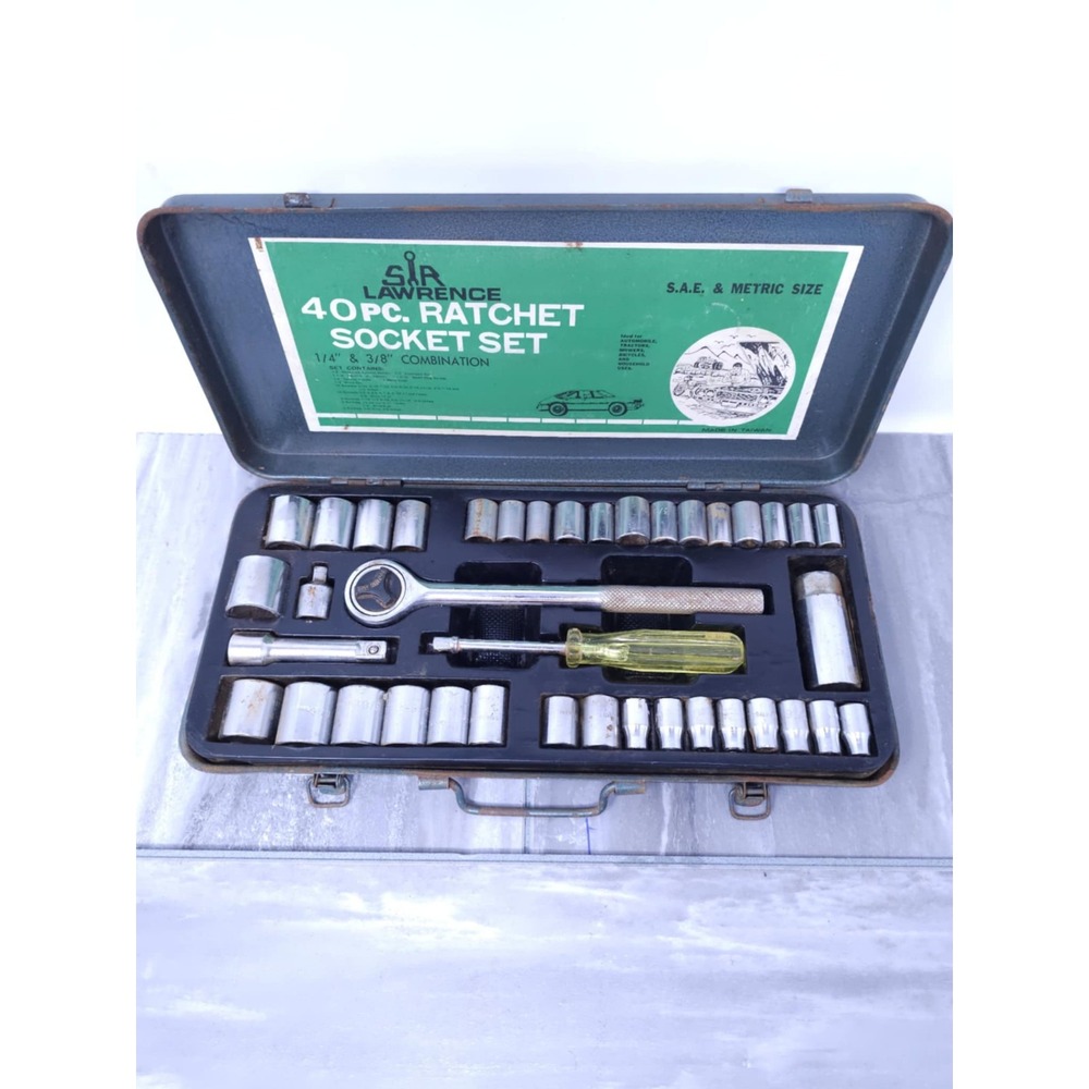 Vintage Rare Sir Lawrence 40 Piece 1/4" 3/8" SAE & Metric Socket‎ Set Mechanics